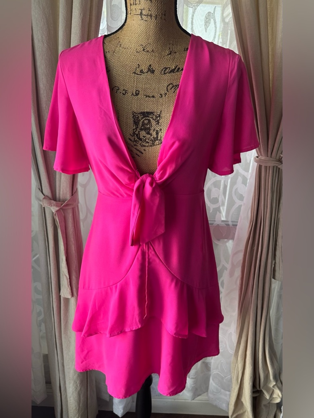 Lulus Jewell Fuchsia Pink Tie-Front Ruffled Skater Dress - Picture 3 of 12